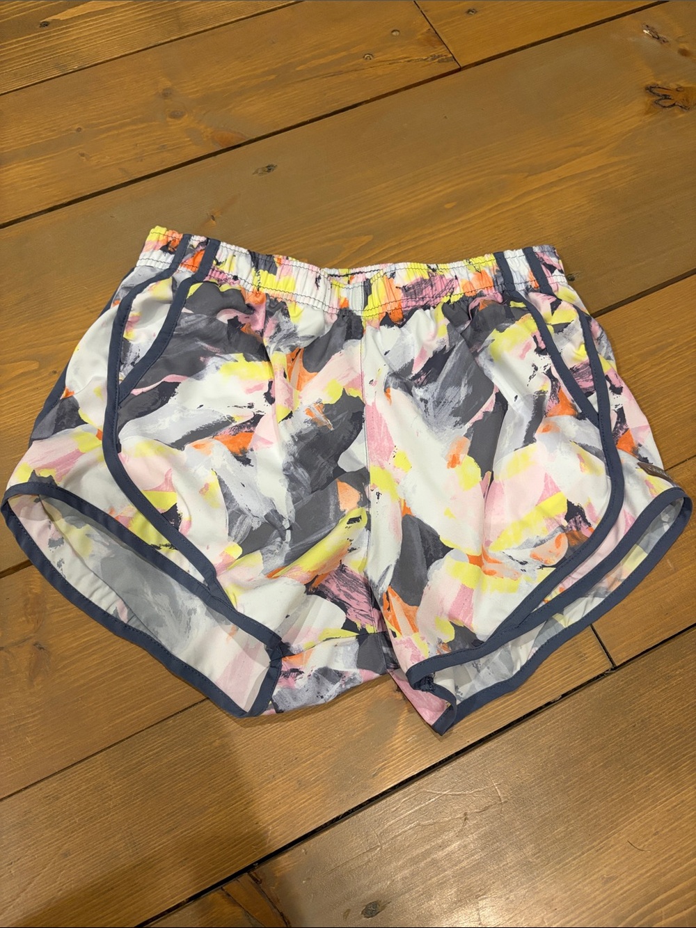Calvin Klein Abstract Paint-Print Athletic Shorts in White, Pink & Yellow